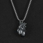 Sterling Silver Anatomical Heart Pendant + Chain // Black (20")