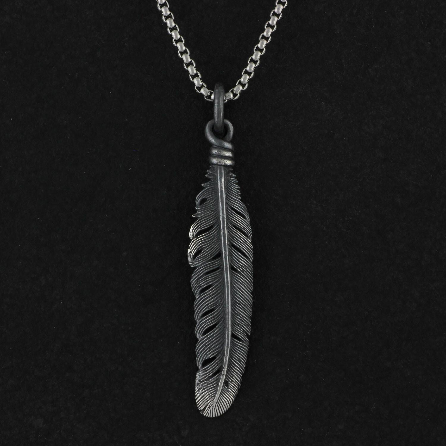 Sterling Silver Raven Feather Pendant + Chain (20