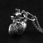 Sterling Silver Small Anatomical Heart Pendant + Chain // Polished (20")