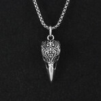 Sterling Silver Day Of The Dead Raven Skull Pendant + Chain (20")