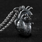 Sterling Silver Anatomical Heart Pendant + Chain // Black (20")