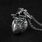 Sterling Silver Small Anatomical Heart Pendant + Chain // Polished (20")