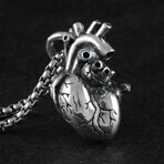 Sterling Silver Anatomical Heart Pendant + Chain // Polished (20")