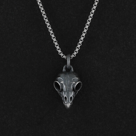 Sterling Silver Owl Skull Pendant + Chain (20")