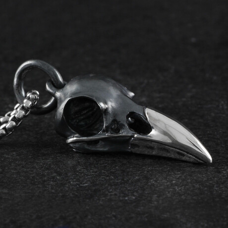 Sterling Silver Raven Skull Pendant + Chain (20")