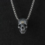 Sterling Silver + 10k Yellow Gold Diamond Third Eye Human Skull Pendant + Chain (20")