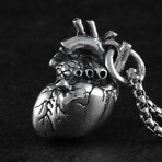 Sterling Silver Anatomical Heart Pendant + Chain // Polished (20")