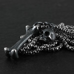 Sterling Silver Tiny Skull + Bone Pendant + Chain (20")