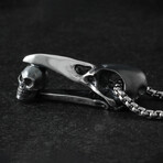 Sterling Silver Raven Skull + Human Skull Pendant + Chain (20")