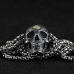 Sterling Silver + 10k Yellow Gold Diamond Third Eye Human Skull Pendant + Chain (20")