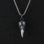 Sterling Silver Raven Skull Pendant + Chain (20")