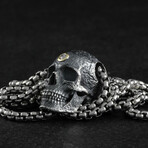 Sterling Silver + 10k Yellow Gold Diamond Third Eye Human Skull Pendant + Chain (20")