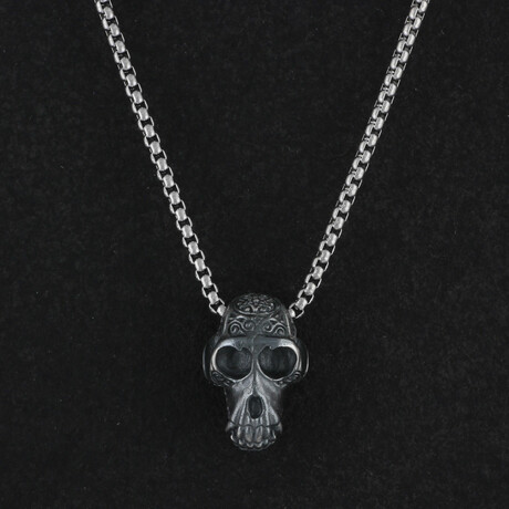 Sterling Silver Monkey Skull Pendant + Chain (20")