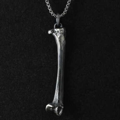 Sterling Silver Raven Femur Bone Pendant + Chain (20")