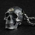 Sterling Silver + 10k Yellow Gold Diamond Third Eye Human Skull Pendant + Chain (20")