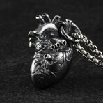 Sterling Silver Anatomical Heart Pendant + Chain // Black (20")