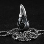 Sterling Silver Raven Skull Pendant + Chain (20")