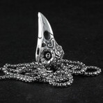 Sterling Silver Day Of The Dead Raven Skull Pendant + Chain (20")