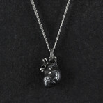 Sterling Silver Small Anatomical Heart Pendant + Chain // Black (20")