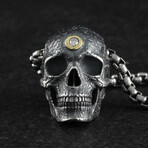 Sterling Silver + 10k Yellow Gold Diamond Third Eye Human Skull Pendant + Chain (20")