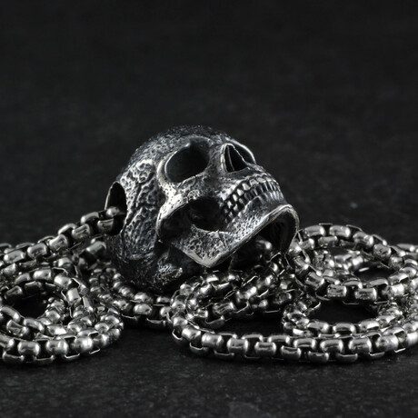 Sterling Silver Human Skull Pendant + Chain (20")