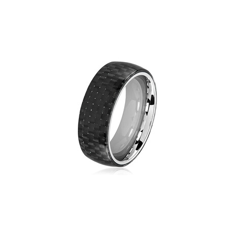 Carbon Fiber Stainless Steel Domed Ring // 8mm // Black + Silver (Size 8)