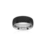 Carbon Fiber Stainless Steel Domed Ring // 8mm // Black + Silver (Size 8)