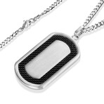 Carbon Fiber Inlay Brushed Stainelss Steel Dog Tag // Black + Silver