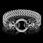 Lion Heads Double Strand Franco Chain Bracelet // Silver