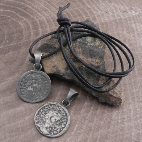 Cord + Pewter Pendant Necklace // 36" (Phoenician Coin Pendant)