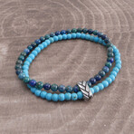 Turquoise + Lapiz Double Beaded Bracelet