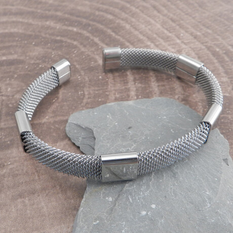 Stainless Steel Wire Mesh Cuff Bracelet + Spacers