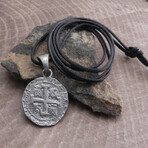 Cord + Pewter Pendant Necklace // 36" (Celtic Coin Pendant)