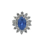 Platinum Diamond + Sapphire Halo Ring // Ring Size: 6.5 // Pre-Owned