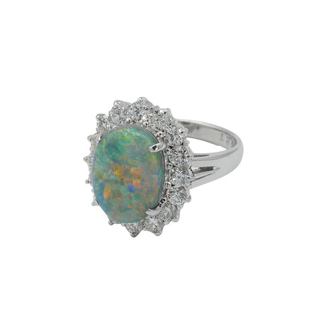 Platinum Diamond + Opal Ring // Ring Size: 6.5 // Pre-Owned