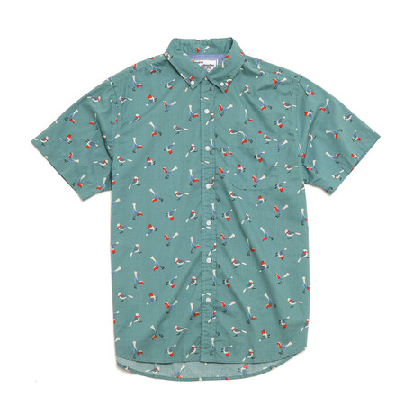 Bird Print Shirt // Turquoise (S)