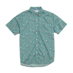 Bird Print Shirt // Turquoise (S)