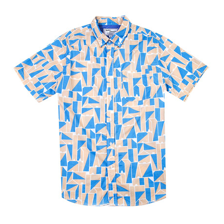Geo Print Shirt // Khaki + Blue (S)