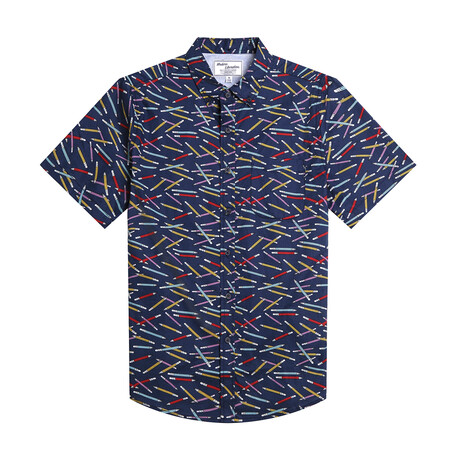 Pencil Print Shirt // Navy (S)