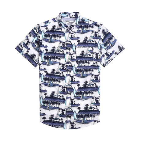 Sail Boat Print Shirt // White + Blue (S)