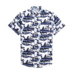 Sail Boat Print Shirt // White + Blue (S)