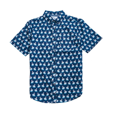 Swan Print Shirt // Navy (S)