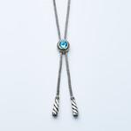 Women's Round Blue Topaz Bolo Necklace // Silver + 18K Gold