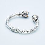 Women's Bezel-Set Round Magic Blue Quartz Cuff Bracelet // Silver + 18K Gold