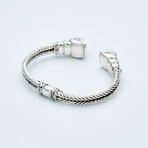 Women's Lab Sapphire Double Cable Cuff Bracelet // Silver + 18K Gold (Small // 6.25")