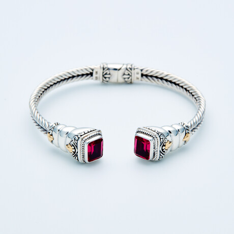 Women's Lab Ruby Double Cable Cuff Bracelet // Silver + 18K Gold (Small // 6.25")