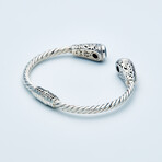 Women's Black Spinel Scrollwork Cuff Bracelet // Silver + 18K Gold (Small // 6.25")