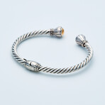 Women's Cuff Bracelet // Silver + 18K Gold Domed Ends (Small // 6.25")
