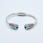Women's Blue Topaz Scrollwork Cuff Bracelet // Silver + 18K Gold (Small // 6.25")
