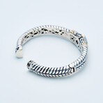 Women's White Topaz Scrollwork Cuff Bracelet // Silver + 18K Gold (Small // 6.25")